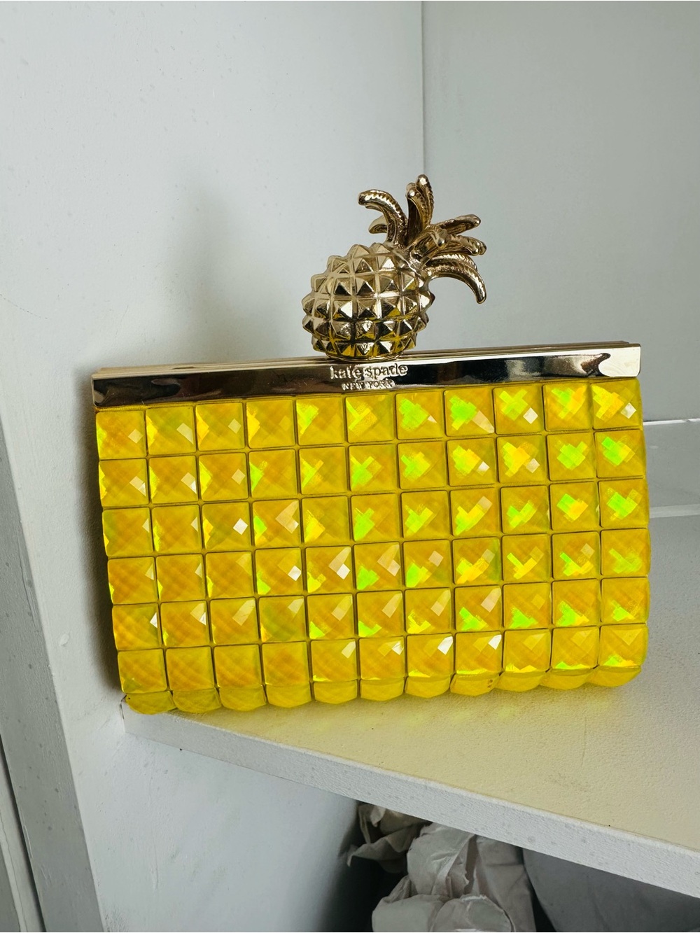 kate spade yellow jeweled pineapple-top clutch lemon drop. NWT